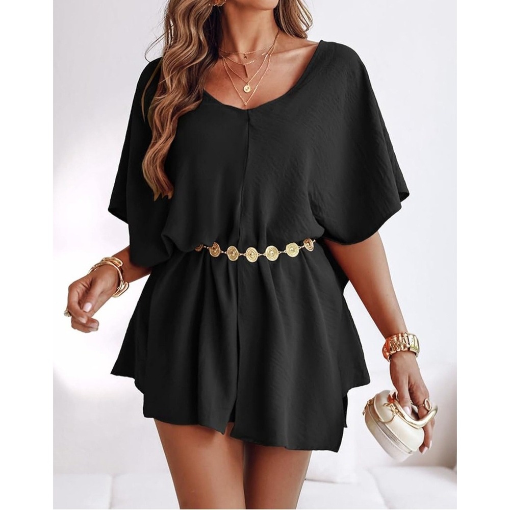 Black 3 Piece Summer Outfit Set Off Shoulder Top Skort Shorts Large